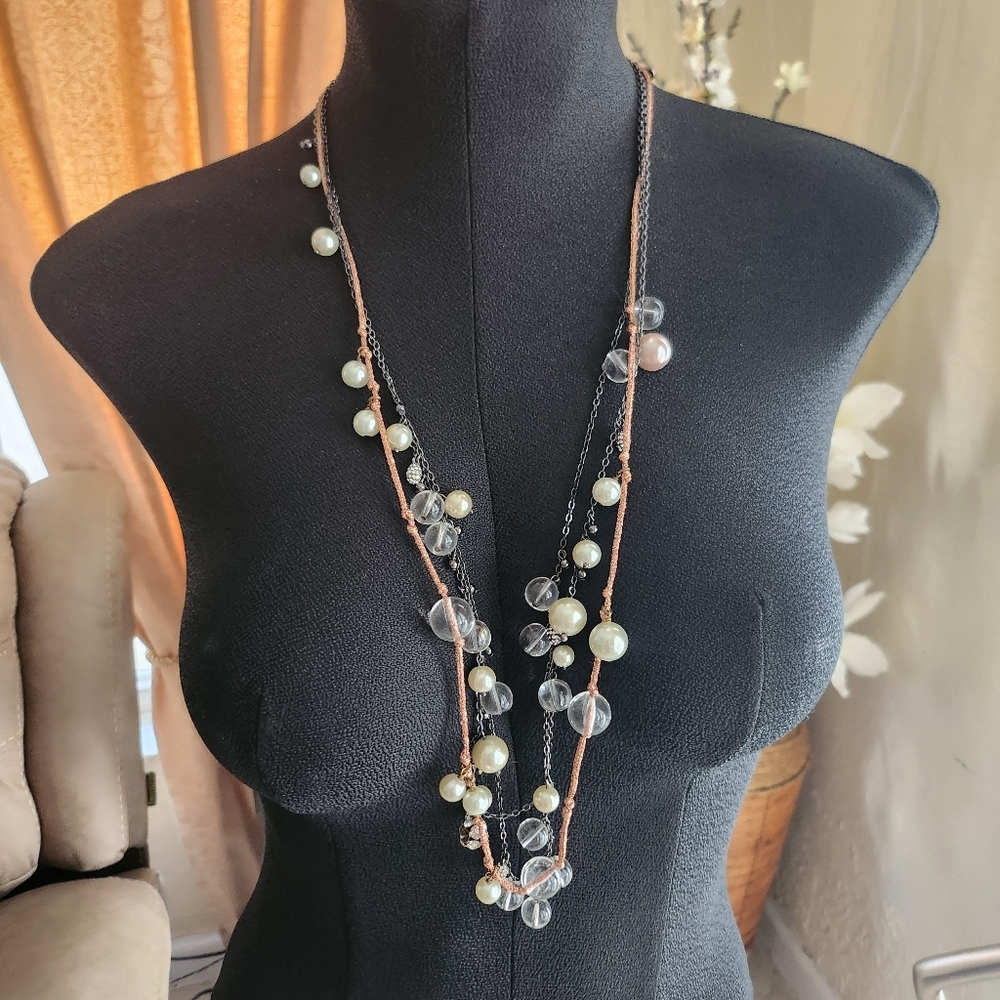 J.Crew 3 long necklaces pearls & clear & pink
